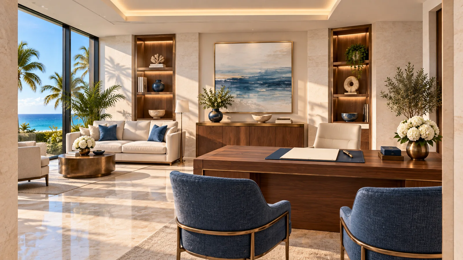 Florida Estate — contact; AI-generated illustrative architecture