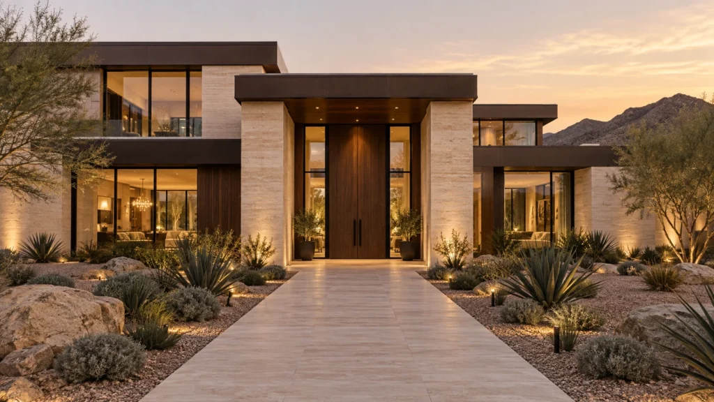 Illustrative luxury residence in a Las Vegas desert setting; AI-generated image.