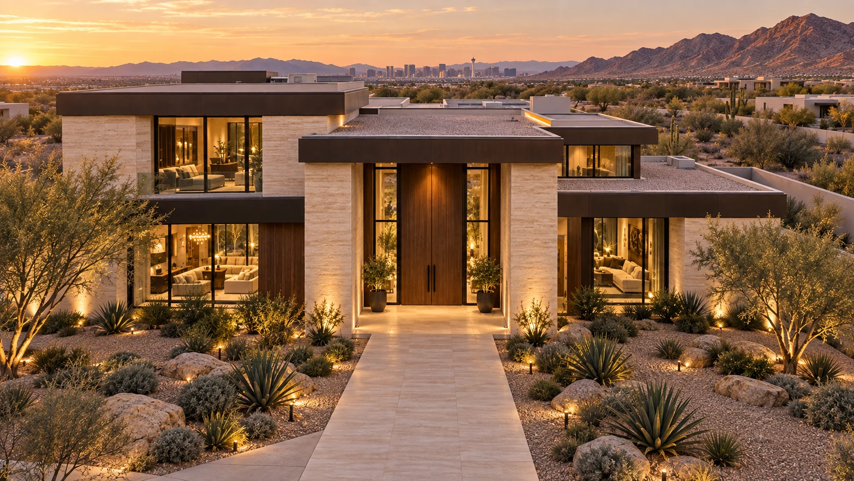 AI-generated elevated view of The Desert Residence; illustrative property.