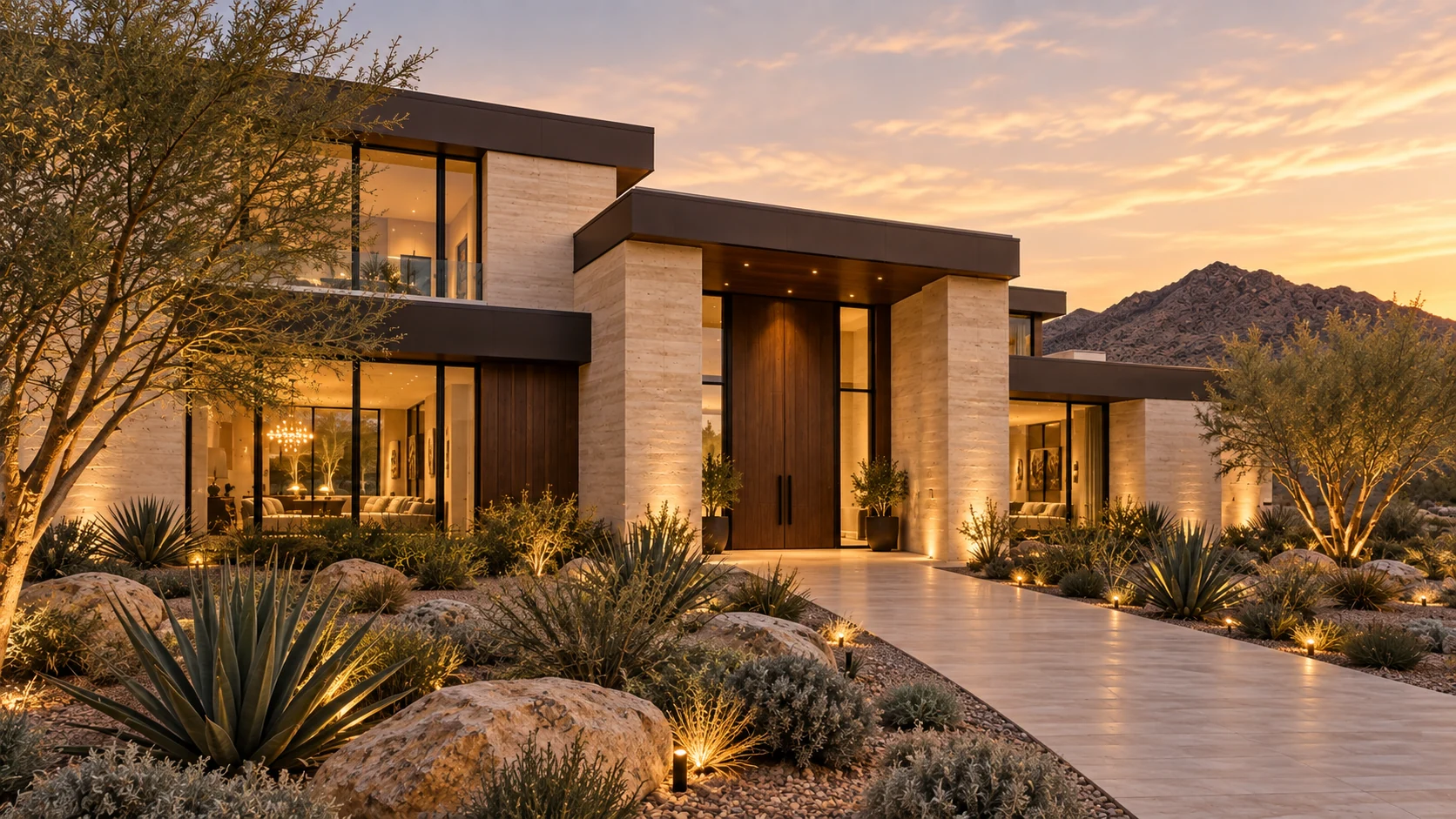 AI-generated left view of The Desert Residence; illustrative property.