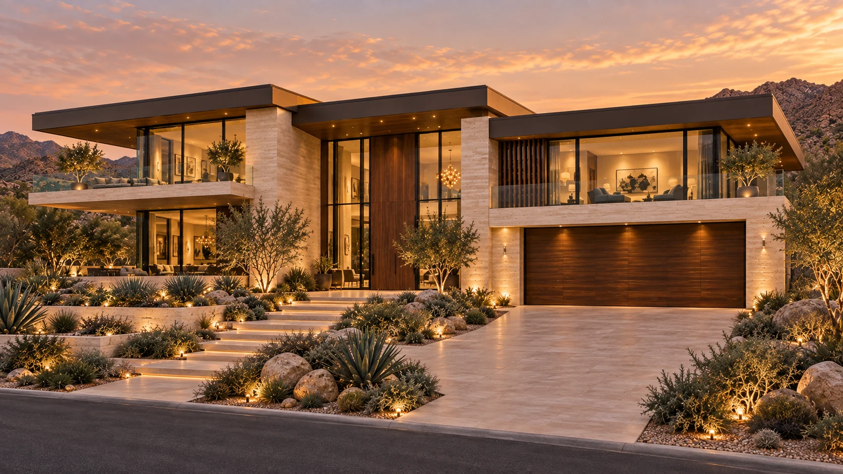AI-generated right view of The Ridge Residence; illustrative property.